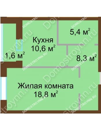 1 комнатная квартира 44,7 м² в ЖК Монолит, дом № 89, корп. 1, 2