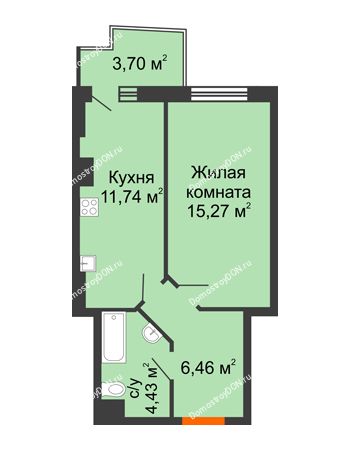 1 комнатная квартира 39,01 м² в ЖК Сердце Ростова 2, дом Литер 1