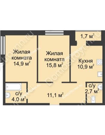 2 комнатная квартира 61,1 м² - ЖК Дом на Иванова