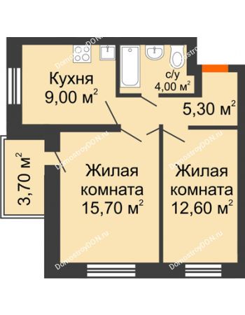 2 комнатная квартира 50,3 м² - ЖК Zапад (Запад)