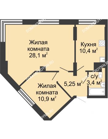 2 комнатная квартира 57,2 м² - ЖД по ул. Сазанова