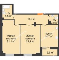 2 комнатная квартира 79,4 м² в ЖК Квартет, дом № 3 - планировка