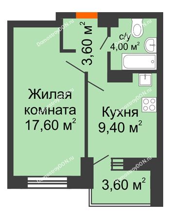 1 комнатная квартира 38,2 м² - ЖК Zапад (Запад)