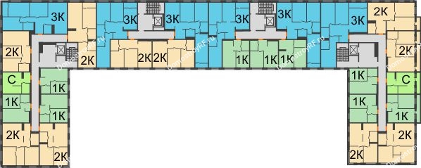 Планировка 3 этажа в доме ГП-1 в ЖК Мозаика Парк	