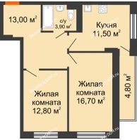 2 комнатная квартира 62,7 м² в ЖК На Тимошенко, дом № 1 - планировка