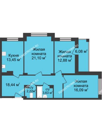 3 комнатная квартира 90,85 м² в ЖК Планетарий, дом № 6