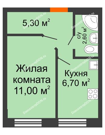 1 комнатная квартира 25,6 м² в ЖК Новая Пальмира, дом № 43