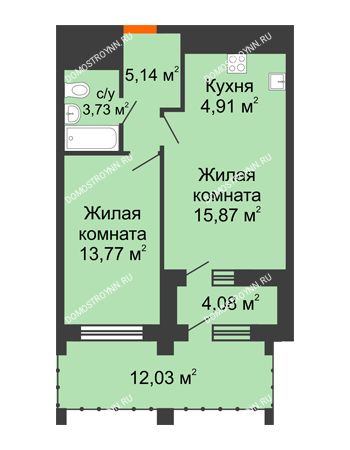 1 комнатная квартира 49,07 м² в ЖК Дом на Набережной, дом № 1