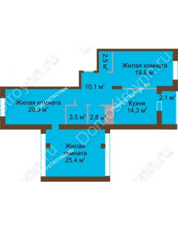 3 комнатная квартира 101,4 м² в ЖК Монолит, дом № 89, корп. 1, 2