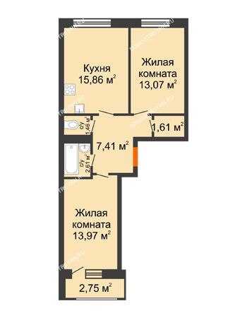 2 комнатная квартира 58,74 м² в ЖК Москва Град, дом № 63