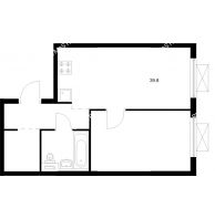 1 комнатная квартира 39,8 м² в ЖК Савин парк, дом корпус 8 - планировка