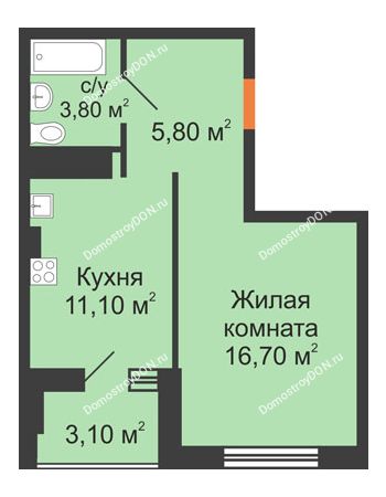 1 комнатная квартира 38,25 м² - ЖК Вершина