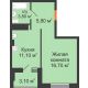 1 комнатная квартира 38,25 м², ЖК Вершина - планировка