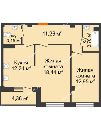 2 комнатная квартира 63,98 м² в Жилой район Берендей, дом № 14