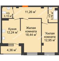 2 комнатная квартира 63,98 м² в Жилой район Берендей, дом № 14 - планировка