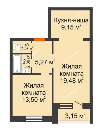 2 комнатная квартира 52,2 м² в ЖК На Гнаровской, дом № 12 корпус 9