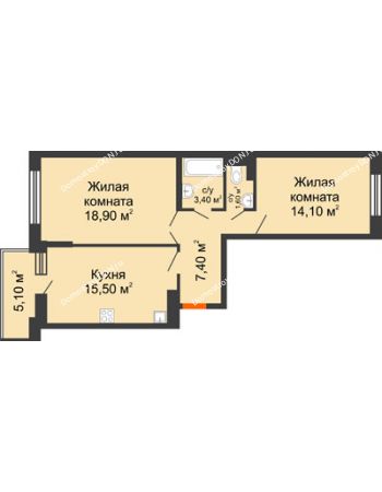 2 комнатная квартира 63,5 м² в ЖК Династия, дом Литер 2
