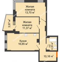 2 комнатная квартира 57,93 м² в ЖК Город у реки, дом Литер 7 - планировка