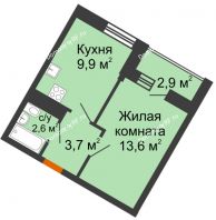 1 комнатная квартира 29,8 м² в ЖК Грани, дом Литер 5 - планировка