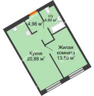 1 комнатная квартира 44,22 м² в ЖК DOK (ДОК), дом ГП-1.2 - планировка