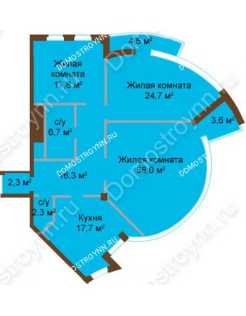 3 комнатная квартира 128,8 м² - ЖК Бояр Палас