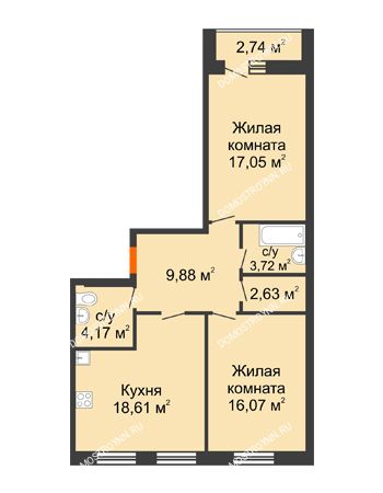 2 комнатная квартира 73,5 м² - ЖК На Высоте