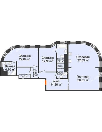 3 комнатная квартира 141,6 м² в ЖК Плотничный, дом № 2