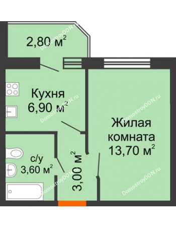 1 комнатная квартира 28,6 м² в ЖК Вересаево, дом Литер 14