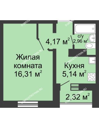 1 комнатная квартира 29,74 м² в ЖК Бурнаковский, дом № 39