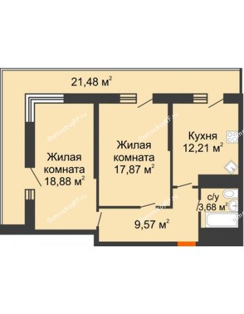 2 комнатная квартира 73 м² - ЖК Время