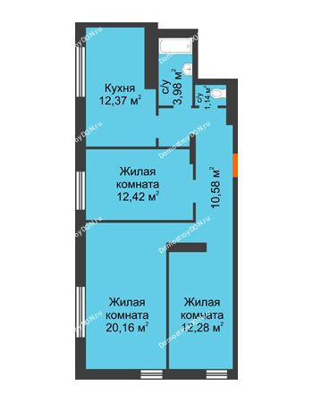 3 комнатная квартира 72,91 м² - ЖК Левенцовский