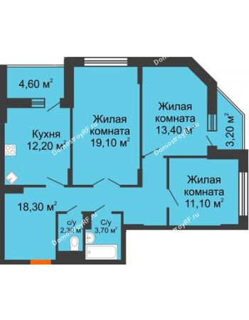 3 комнатная квартира 84 м² в ЖК Высота, дом 4 позиция