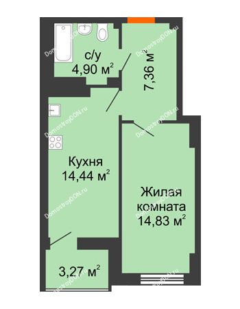 1 комнатная квартира 43,17 м² в ЖК Аврора, дом № 3