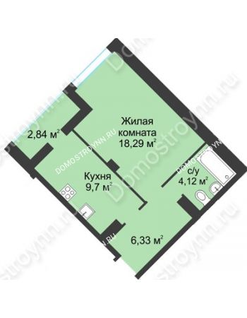 1 комнатная квартира 41,4 м² в ЖК На Вятской, дом № 3 (по генплану)