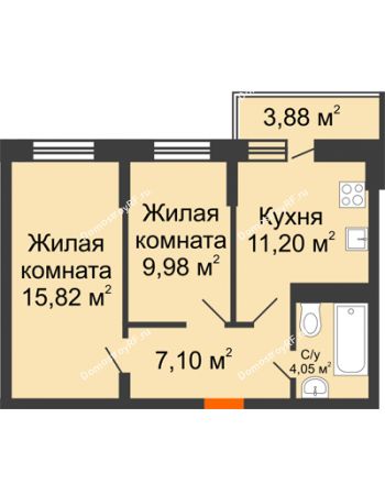 2 комнатная квартира 49,31 м² в ЖК Россинский парк, дом Литер 1