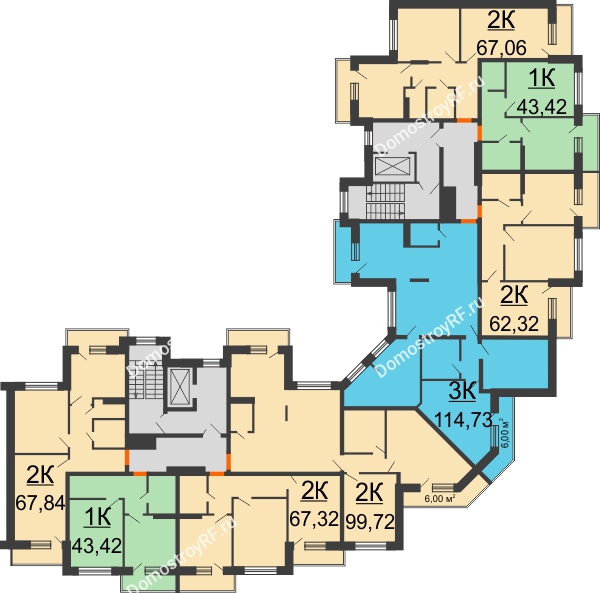Планировка 4 этажа в доме 7-8 секция в ЖК Каскад