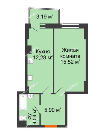 1 комнатная квартира 39,21 м² в ЖК Сердце Ростова 2, дом Литер 1