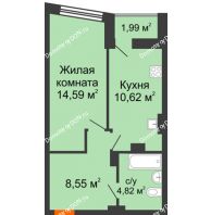 1 комнатная квартира 38,96 м² в ЖК Рубин, дом Литер 3 - планировка
