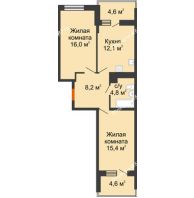 2 комнатная квартира 56,5 м² в ЖК Отражение, дом Литер 1.2 - планировка