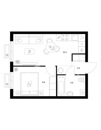 1 комнатная квартира 33,3 м² в ЖК Савин парк, дом корпус 9
