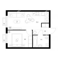 1 комнатная квартира 33,3 м² в ЖК Савин парк, дом корпус 9 - планировка