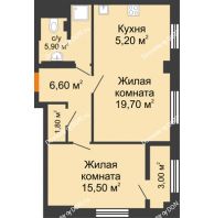 2 комнатная квартира 56,29 м² в ЖК Сокол на Оганова, дом Литер 2 - планировка