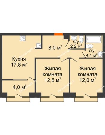 2 комнатная квартира 60,94 м² в ЖК Андерсен парк, дом ГП-5