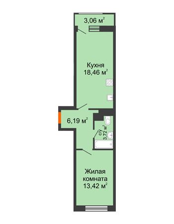 1 комнатная квартира 44,85 м² в ЖК Город времени, дом № 18