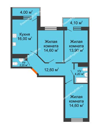 3 комнатная квартира 82,3 м² в ЖК Я, дом  Литер 2