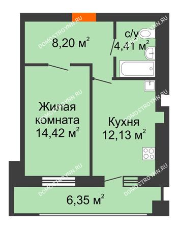 1 комнатная квартира 42,32 м² в ЖК Свобода, дом 2 очередь