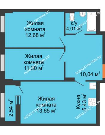 3 комнатная квартира 58,38 м² - ЖК Каскад на Ленина