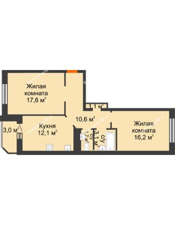 2 комнатная квартира 65,4 м² в ЖК Острова, дом 4 этап (второе пятно застройки)
