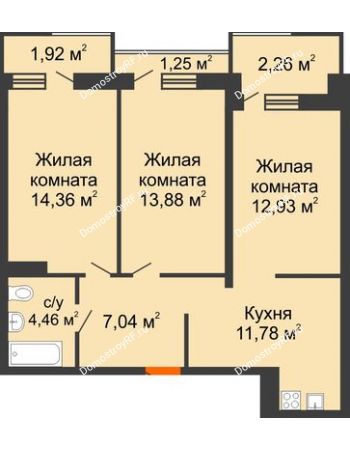 2 комнатная квартира 69,88 м² в ЖК Мозаика, дом Литер 4