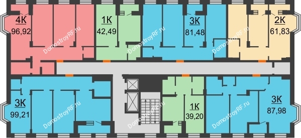 Планировка 6 этажа в доме Литер 01 (Блок 1.2) в ЖК Ренессанс